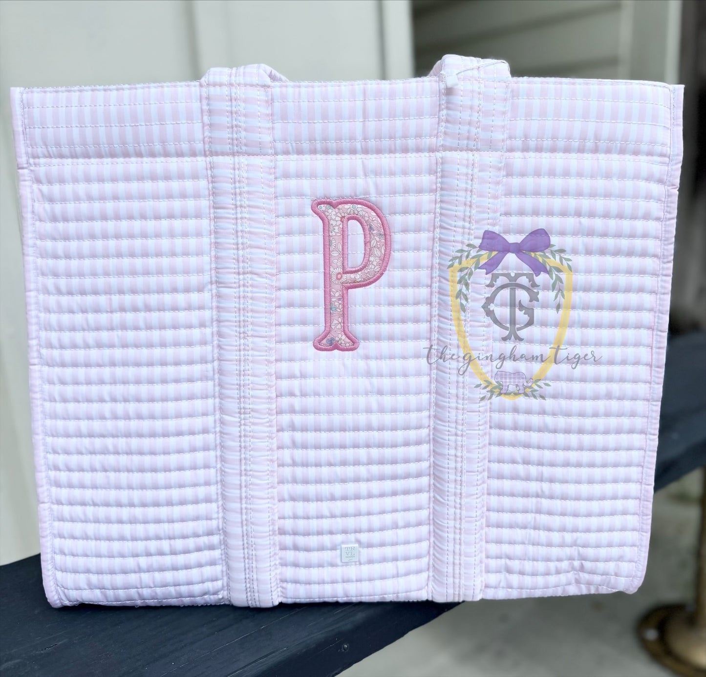 Quilted Go Go Tote Pink Stripe TRVL - restock 9/20