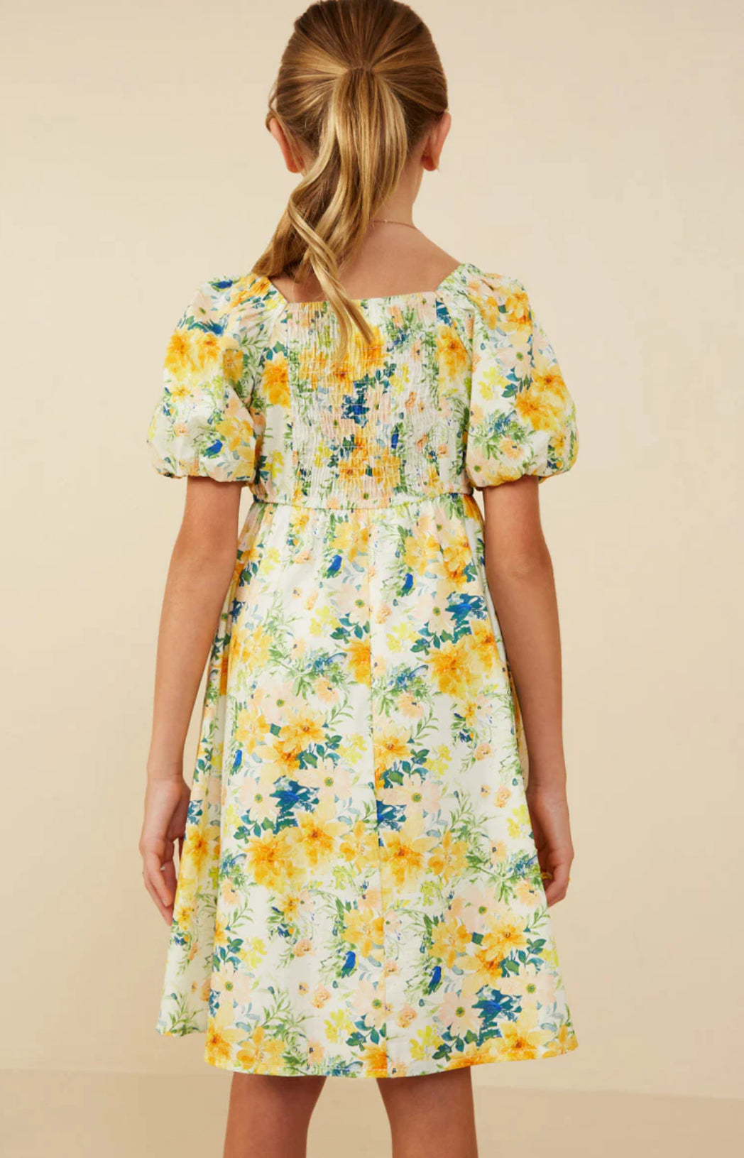 Girls Garden Floral Print Puff Sleeve Dress