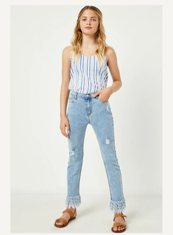 Girls Distressed Frayed Denim