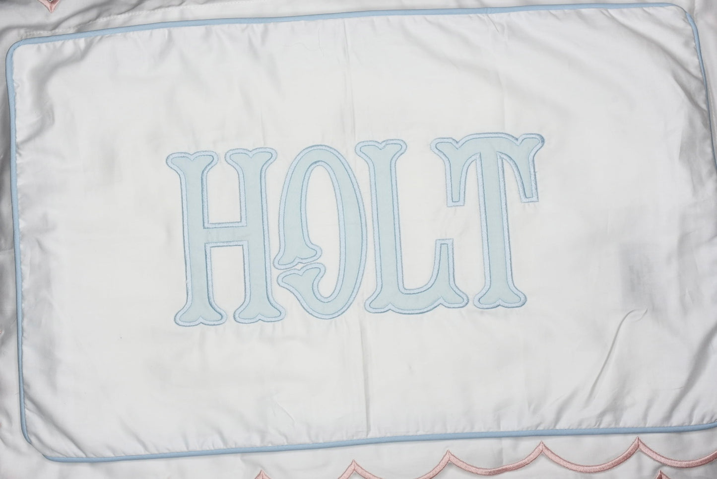 Piping Edge Pillowcase with Applique Monogram