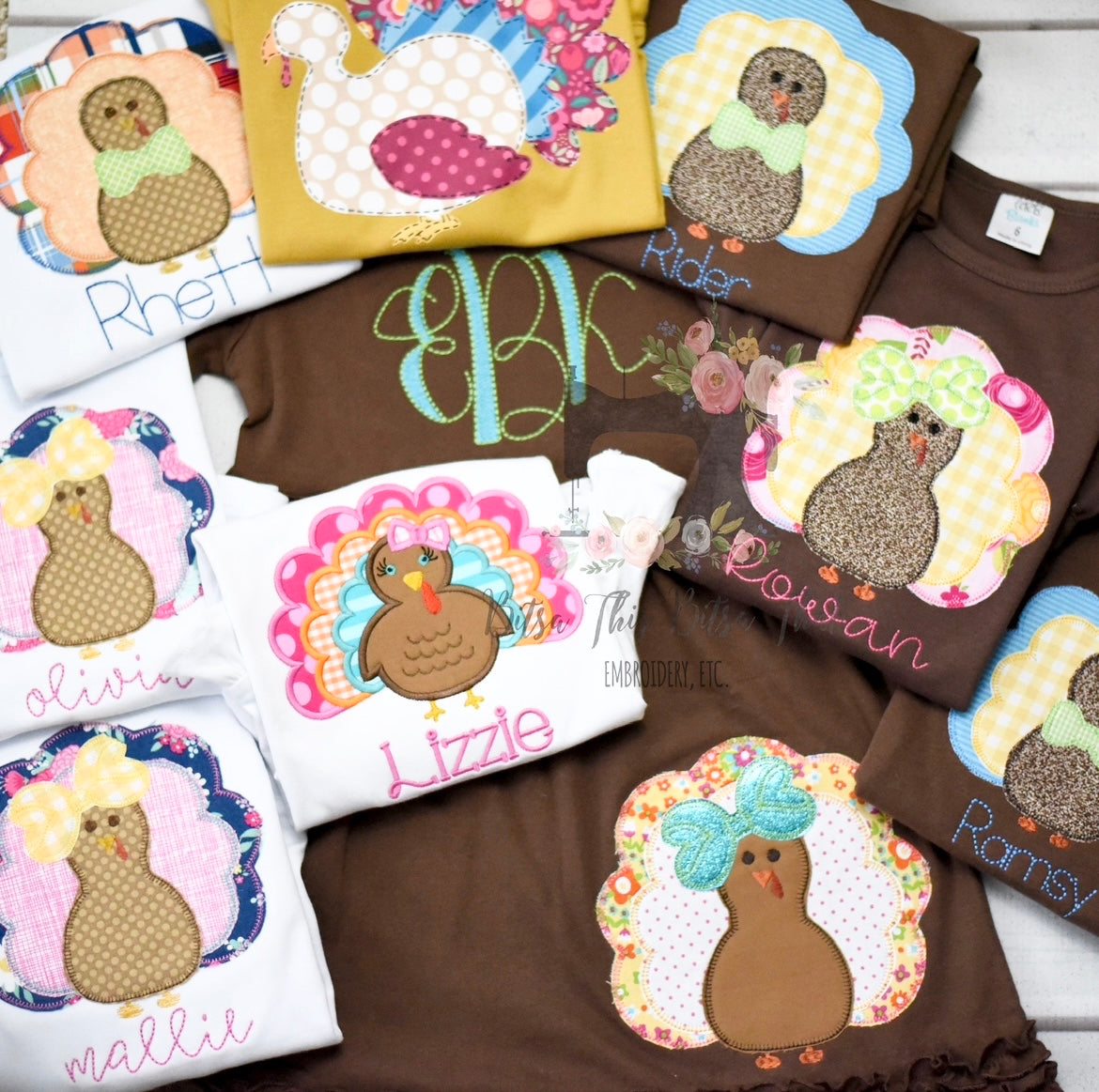 Floral Turkey with Bow Applique