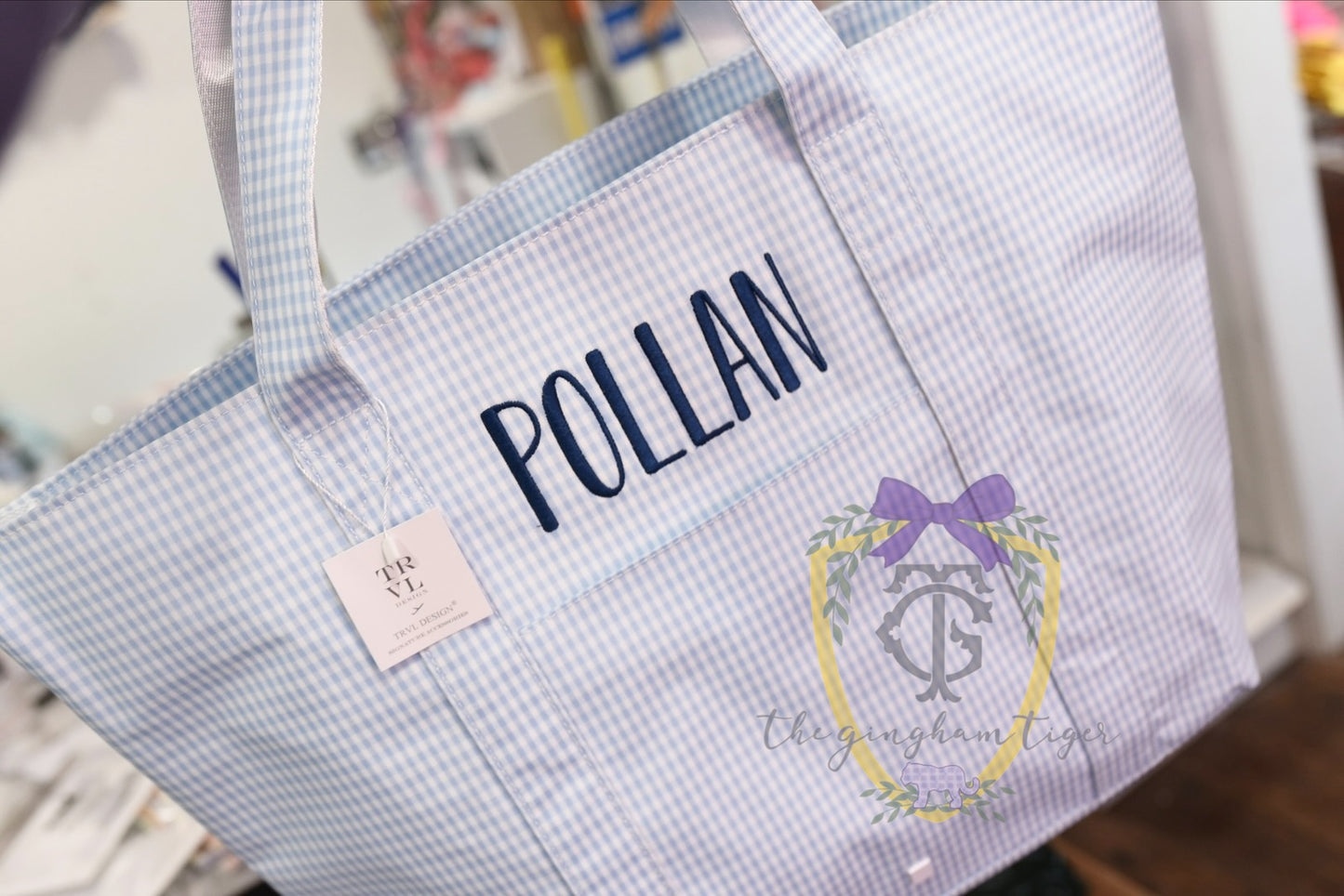 Gingham Mist TRVL JUMBO Tote