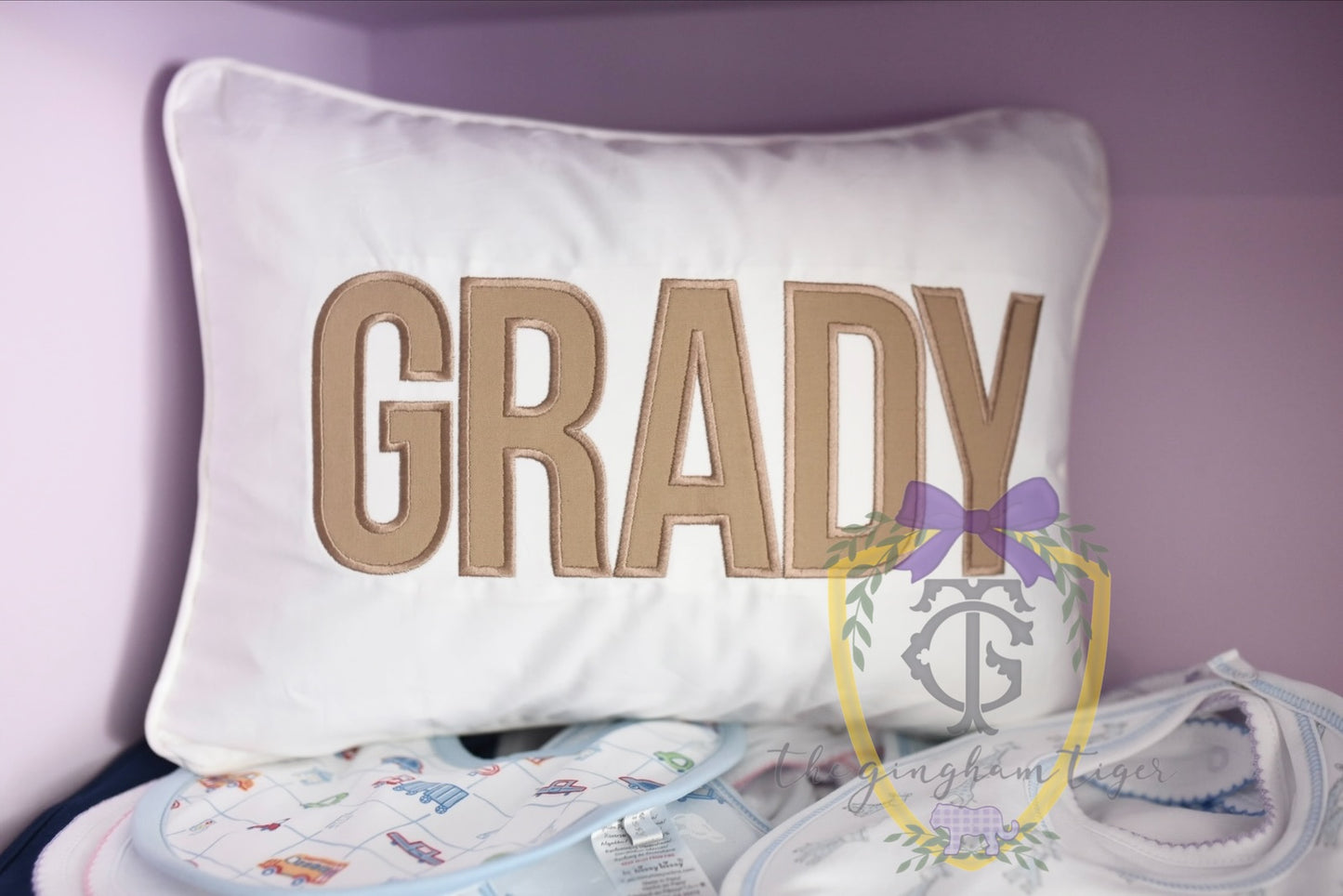 Piping Edge Pillowcase with Applique Monogram