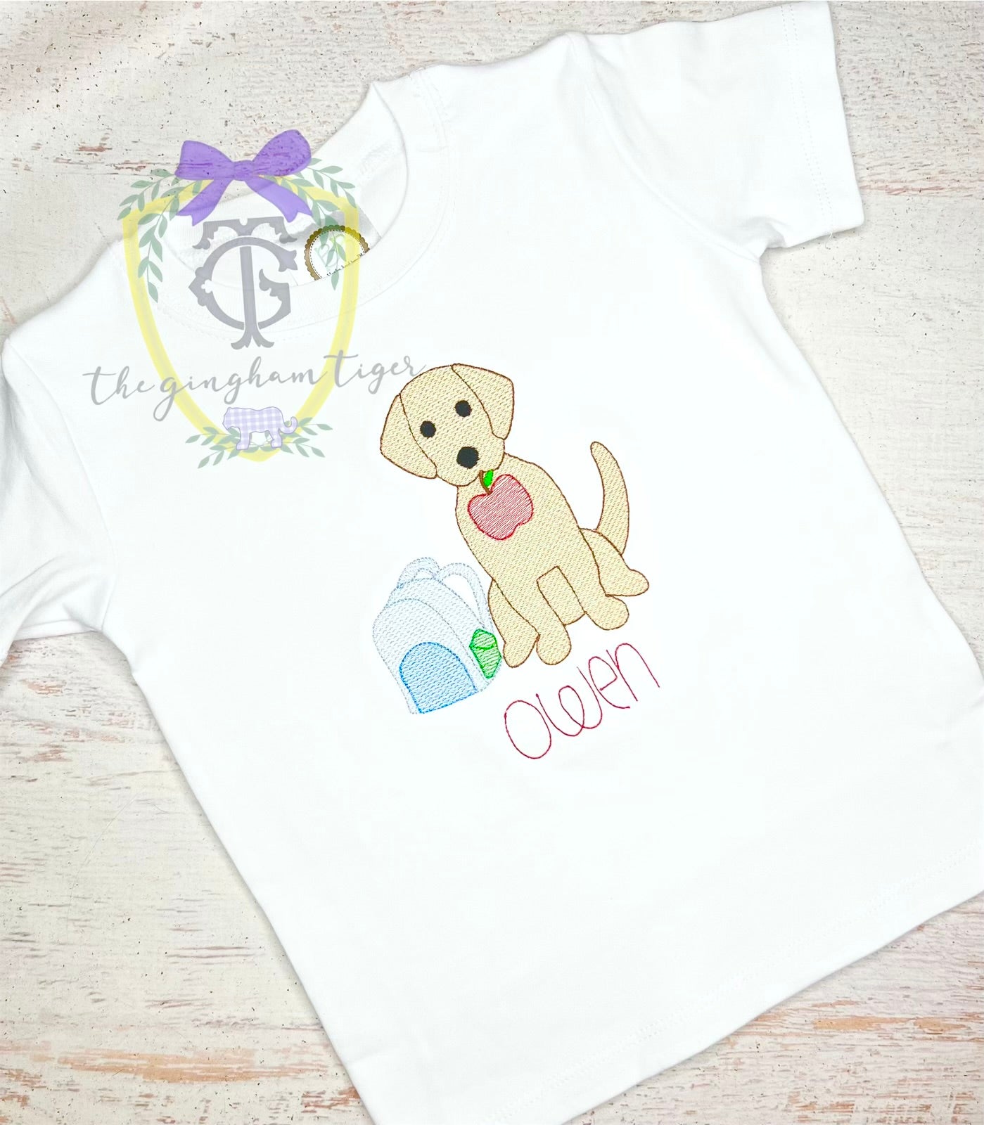 Embroidered School Pup Tee or Romper