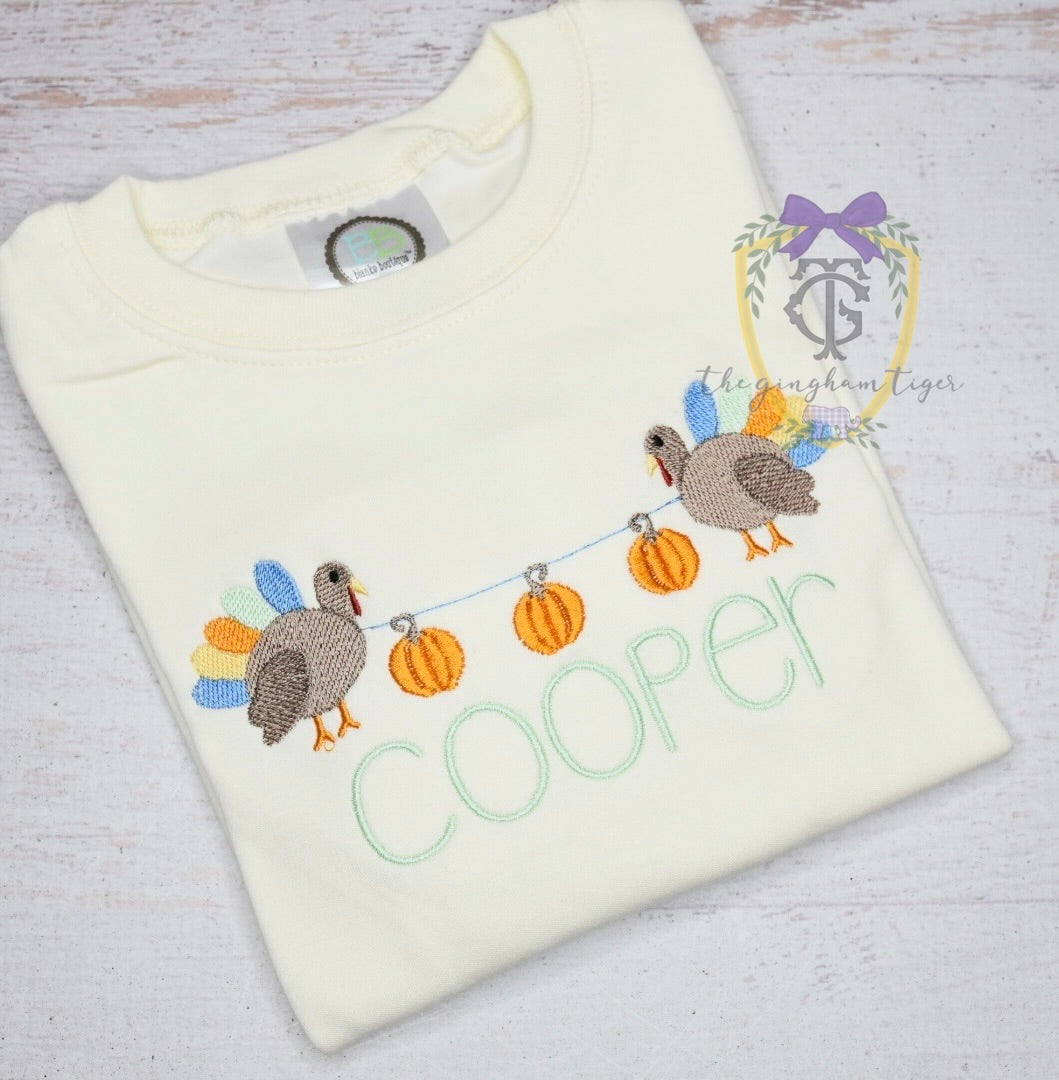 Boys Turkey and Pumpkins embroidered shirt