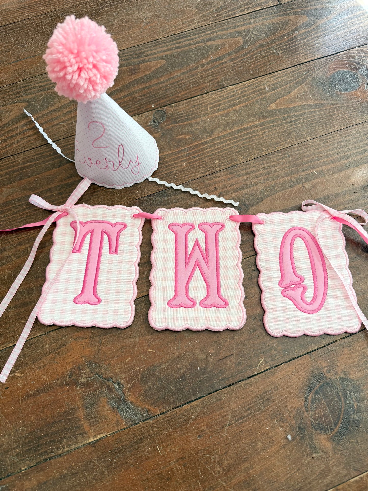 Pink Gingham High Chair Banner