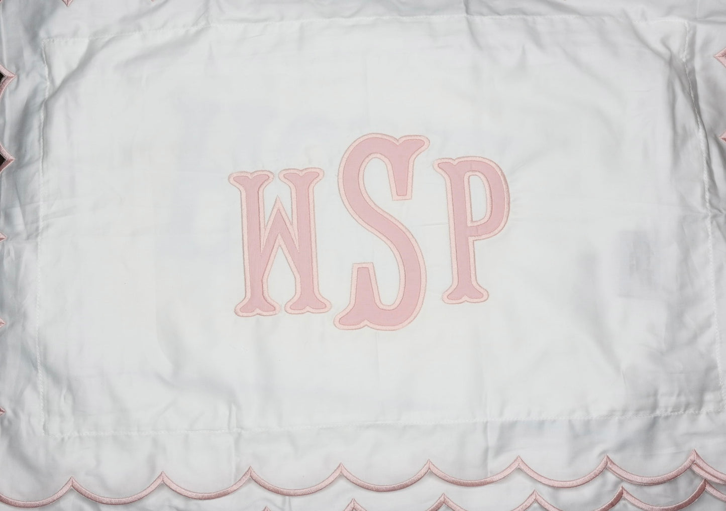 Scalloped Piping Edge Pillowcase with Applique Monogram