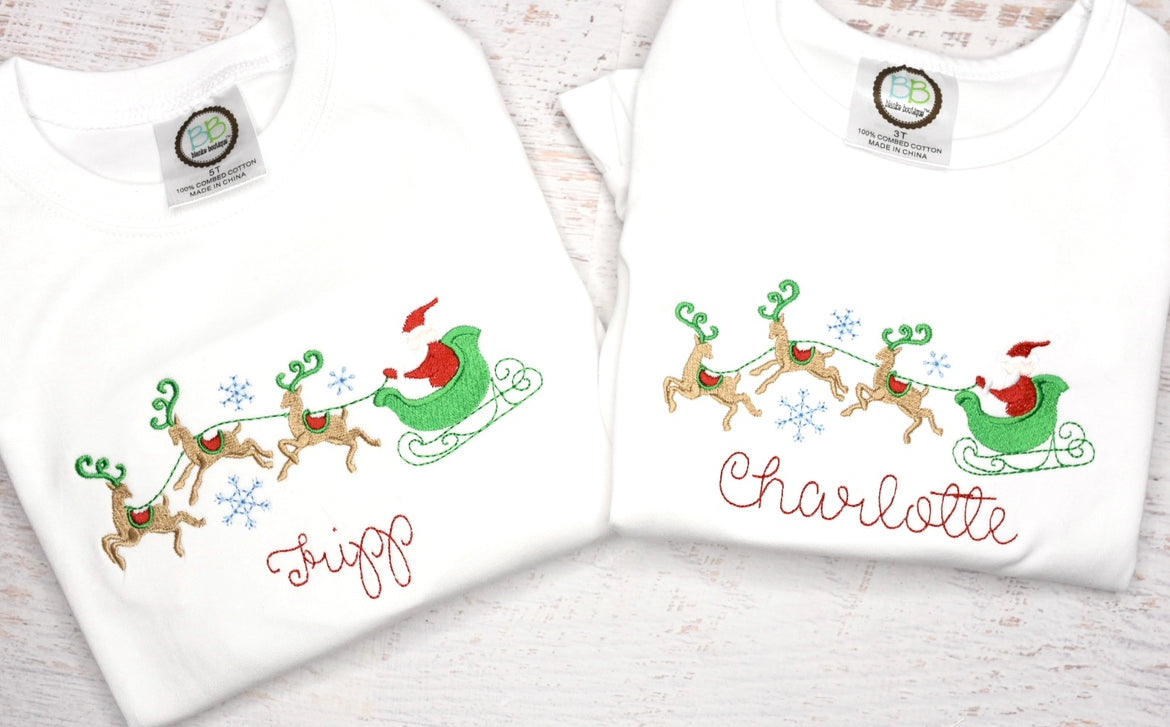 Santa + Reindeer Embroidered Tee