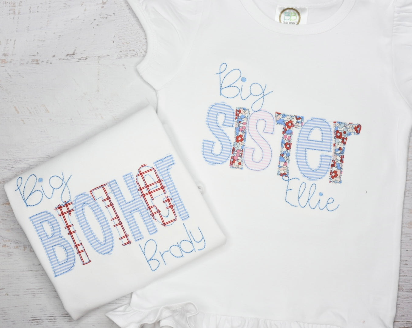 Big/Little Sibling Applique Tee with Red/blue