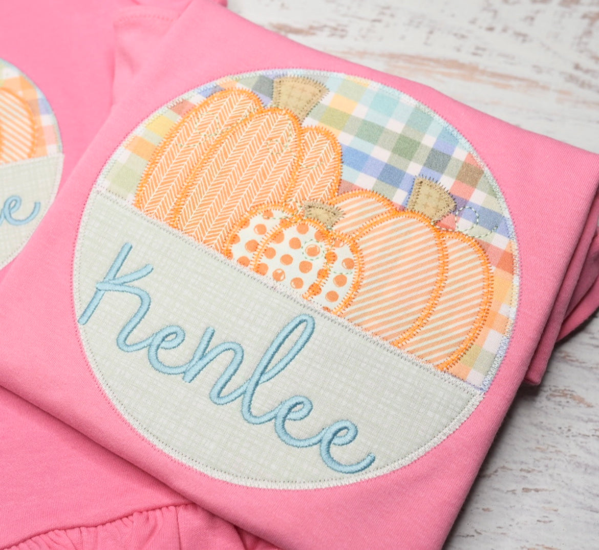 Girl Pumpkin Circle Applique