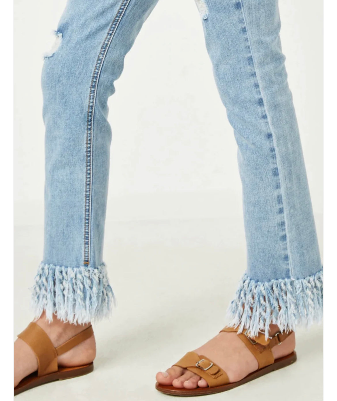 Girls Distressed Frayed Denim