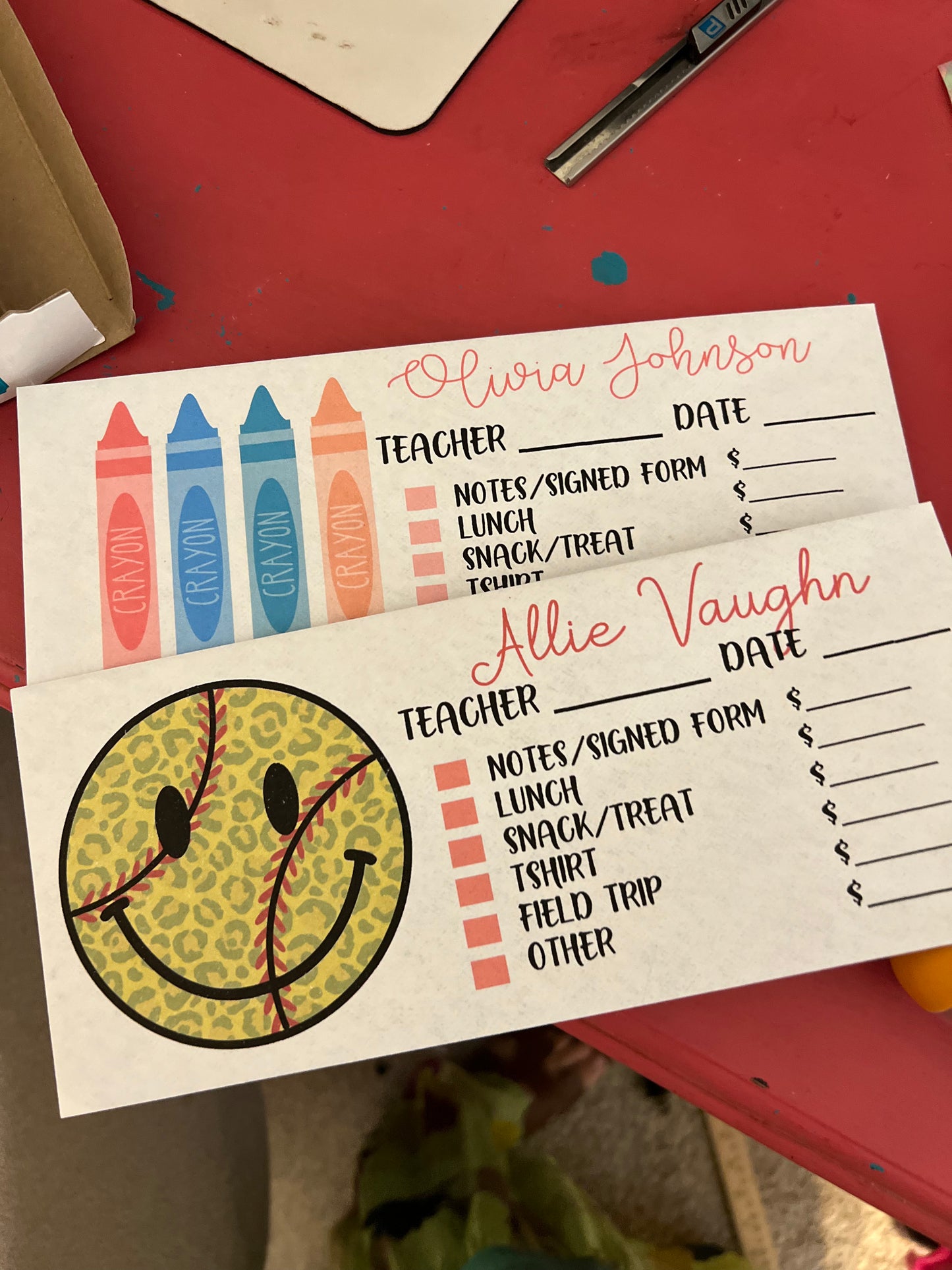 Personalized school envelopes