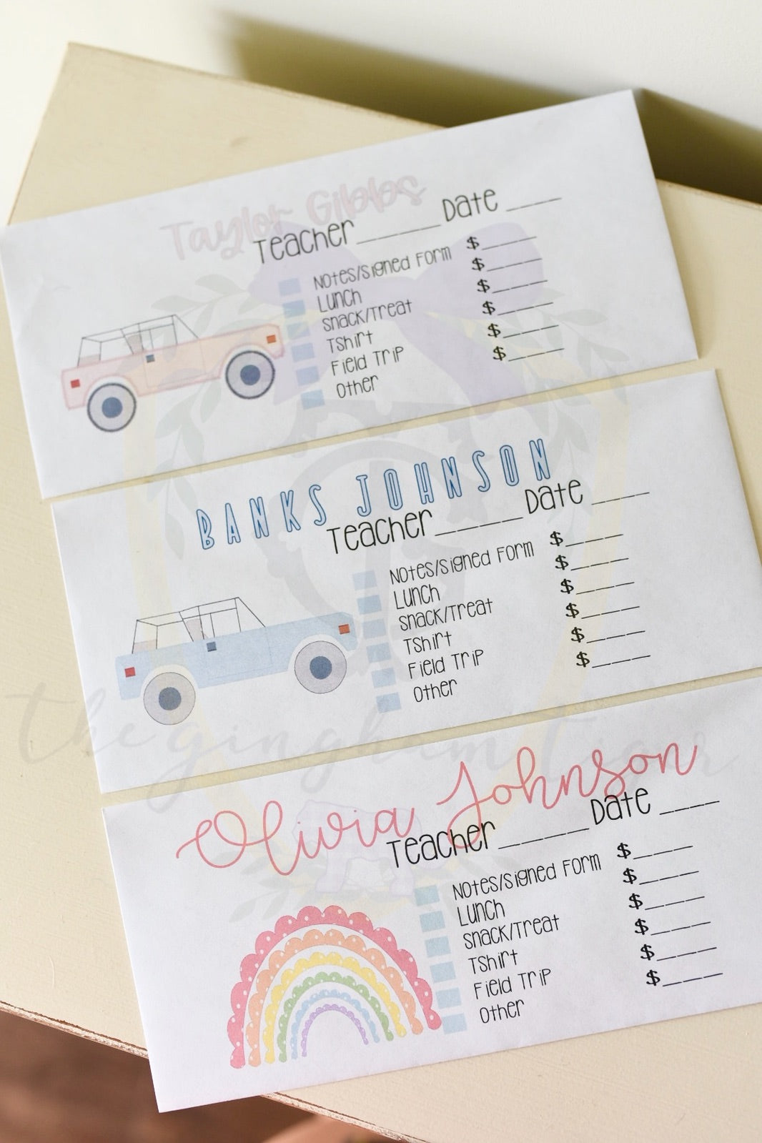 Personalized school envelopes