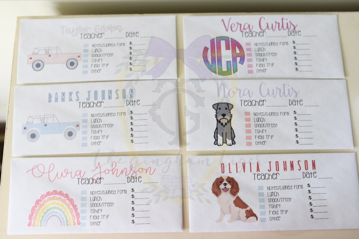 Personalized school envelopes