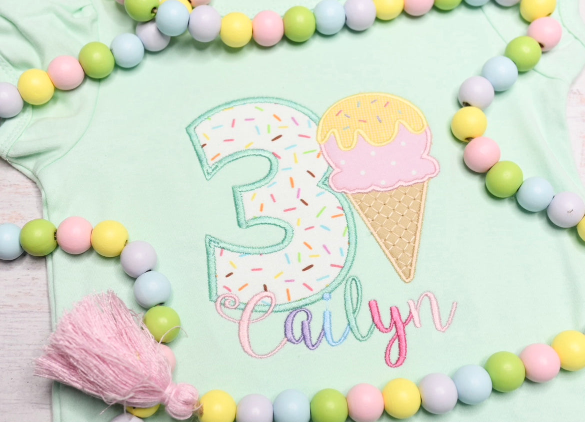 Ice Cream Birthday Sunsuit Or tee