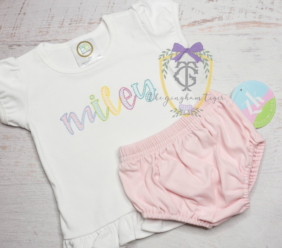 Girls Embroidered Name Tee or Romper