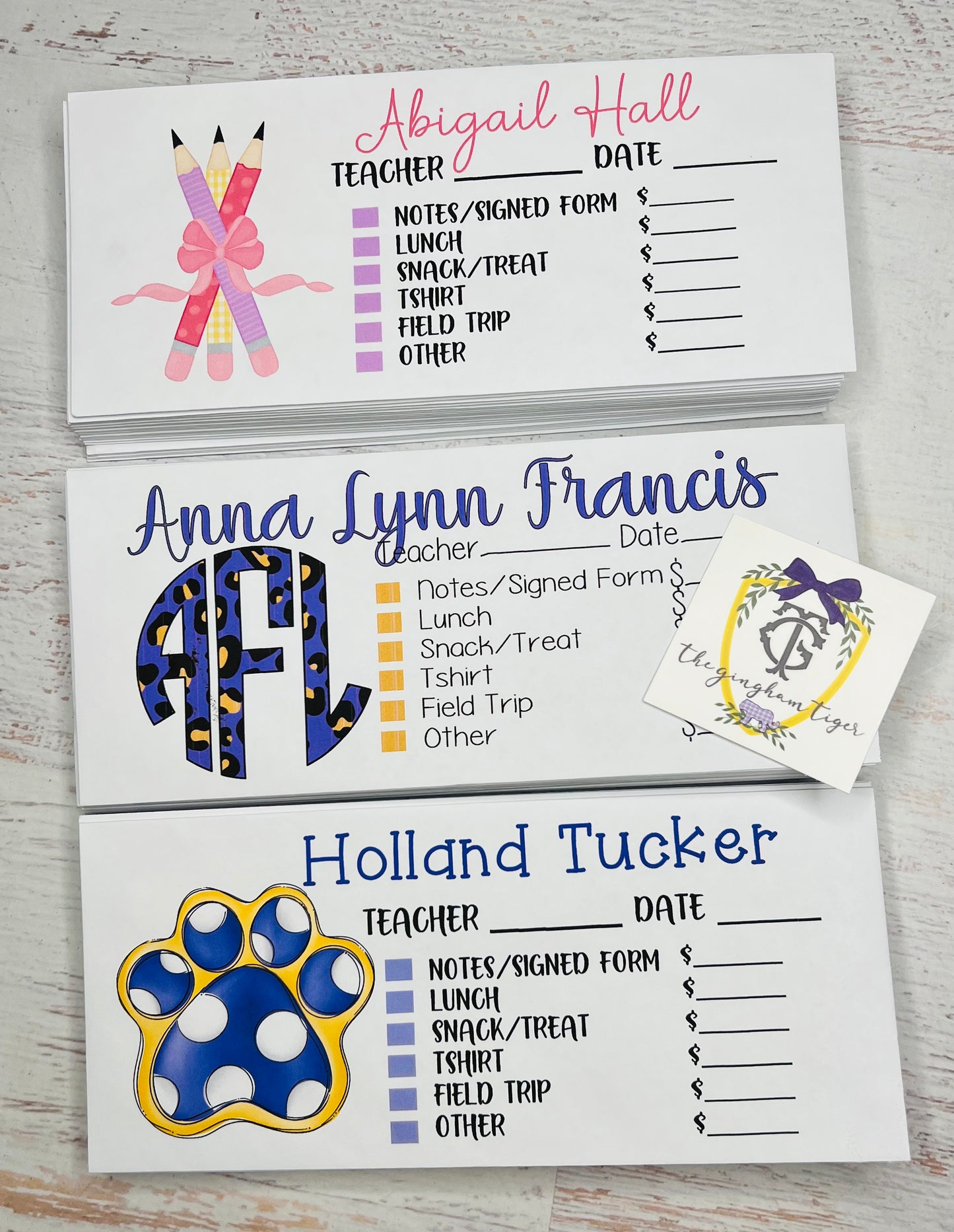 Personalized school envelopes