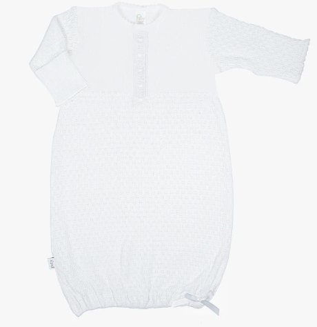 White Paty Knit LS Gown with Eyelet