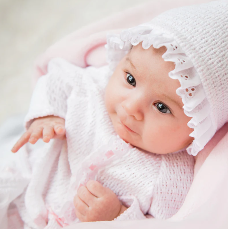 White Paty Knit LS Gown with Eyelet