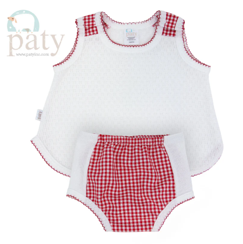 Paty Sleeveless Top with Diaper Cover set - Red