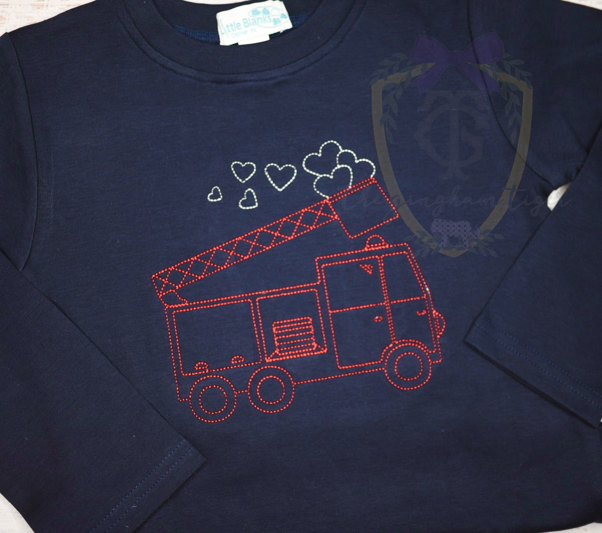 Valentine Firetruck Embroidered Tee