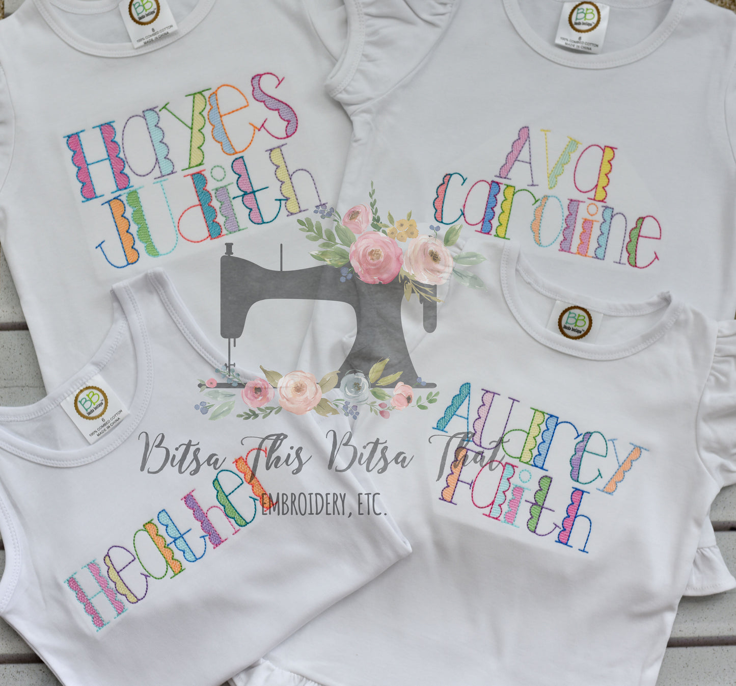 Girls Embroidered Name Tee or Romper