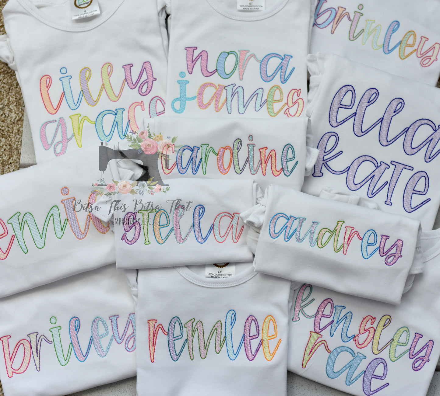 Girls Embroidered Name Tee or Romper