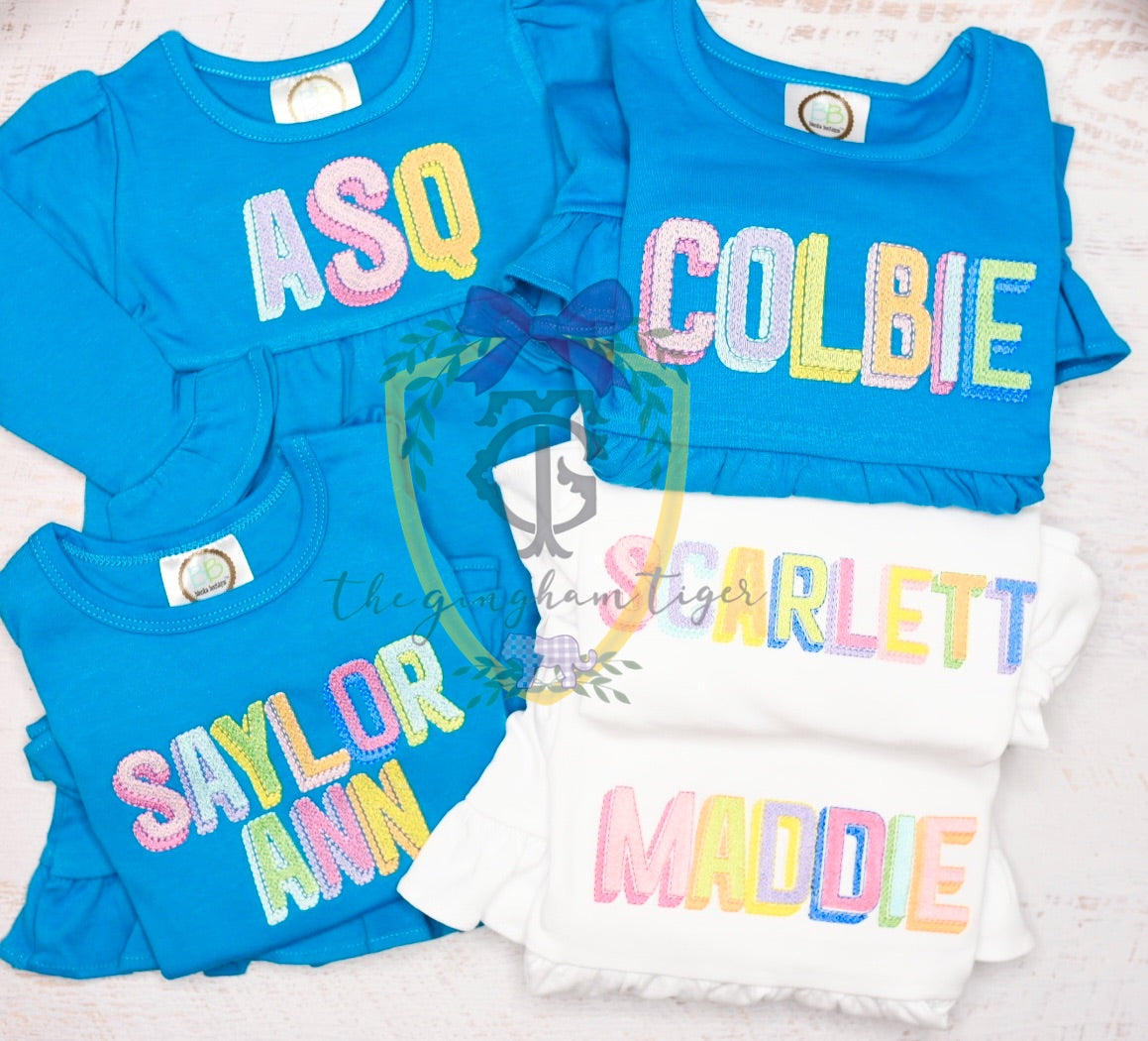 Color Block Name Embroidery