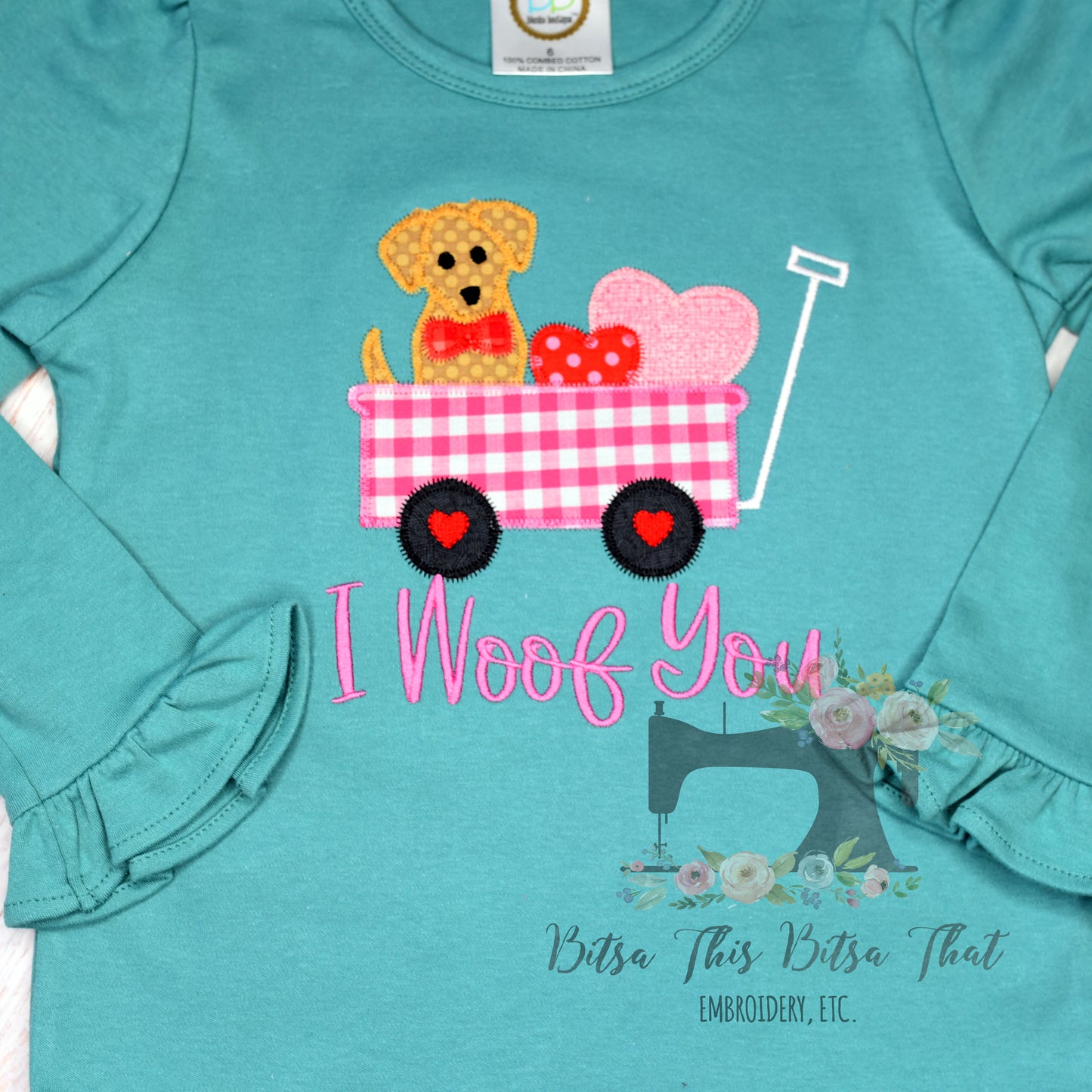 Wagon pup valentine applique