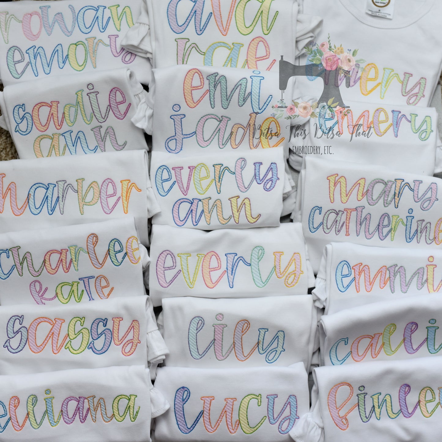 Girls Embroidered Name Tee or Romper