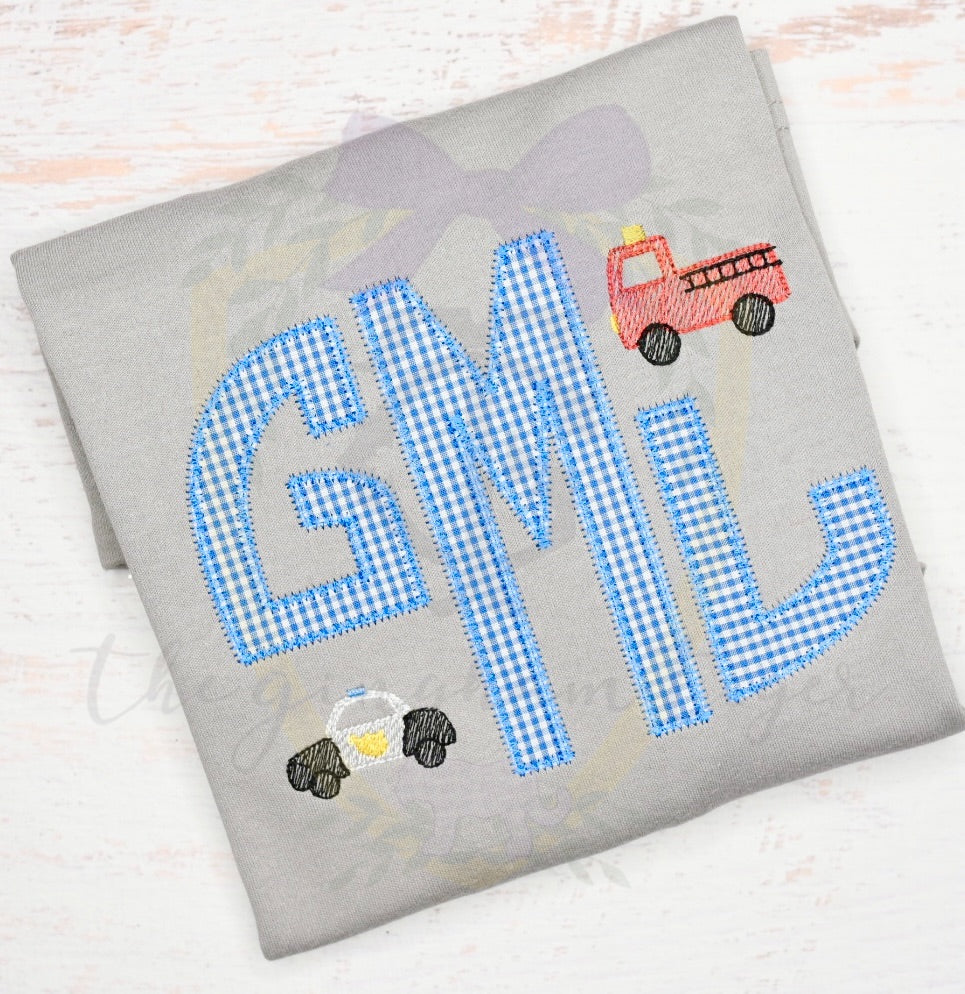 Monogram Firetruck and Police Car Shirt