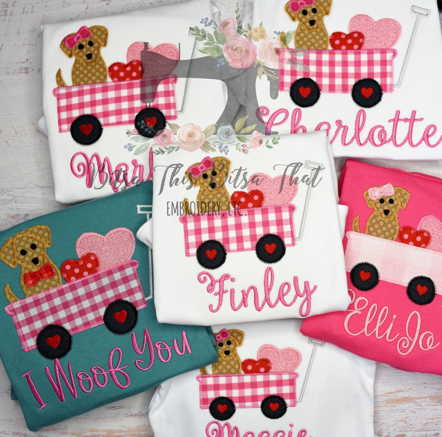 Wagon pup valentine applique