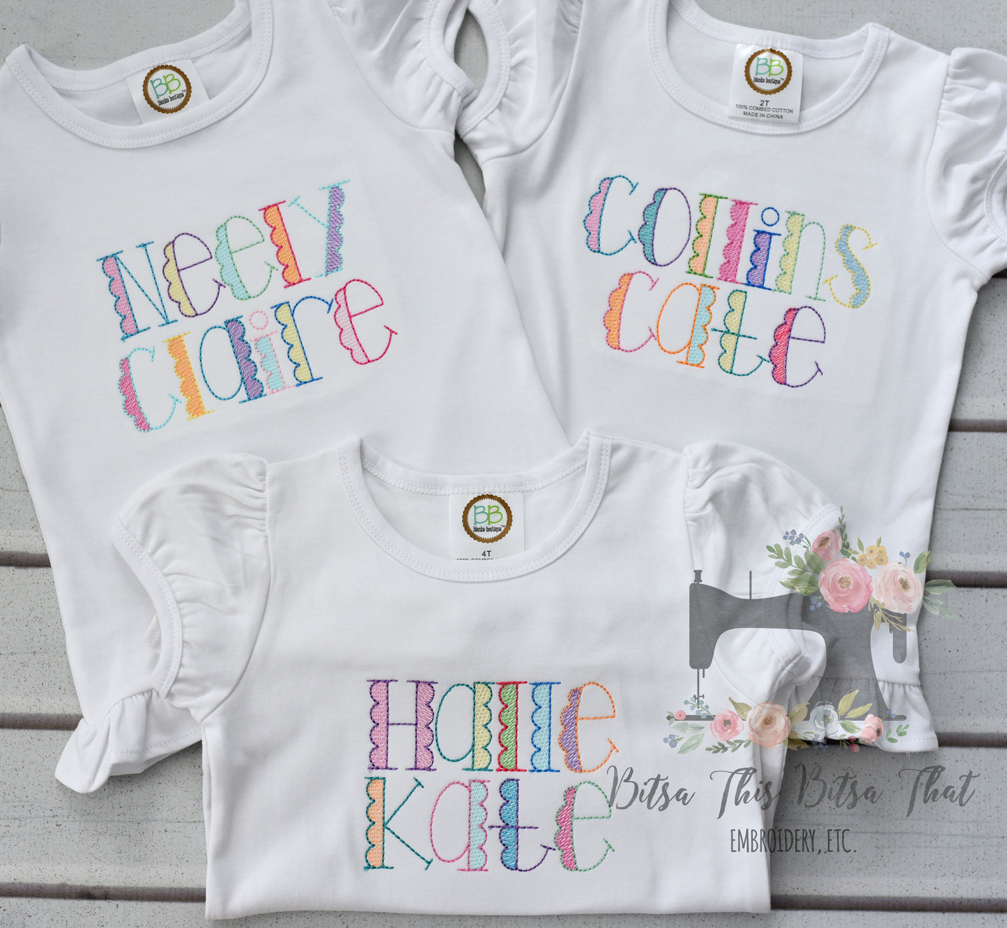 Girls Embroidered Name Tee or Romper