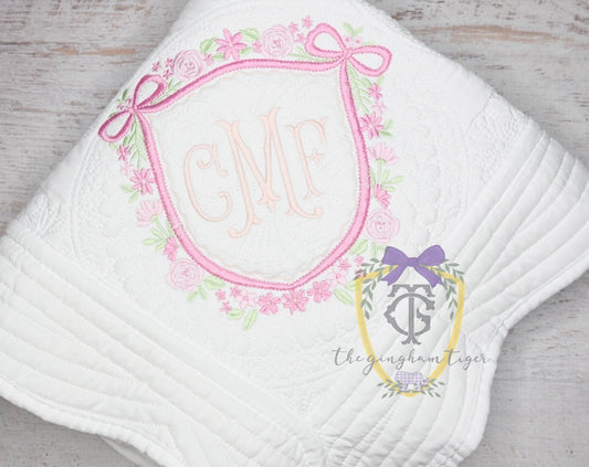 Ribbon Floral Heirloom Quilt with Monogram