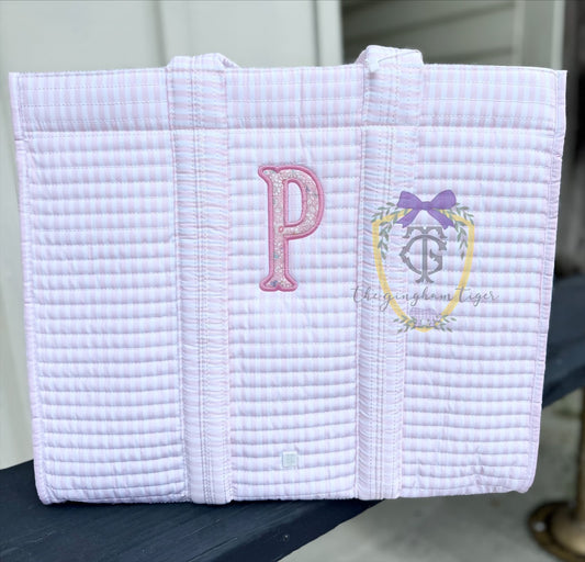 Quilted Go Go Tote Pink Stripe TRVL - restock 9/20
