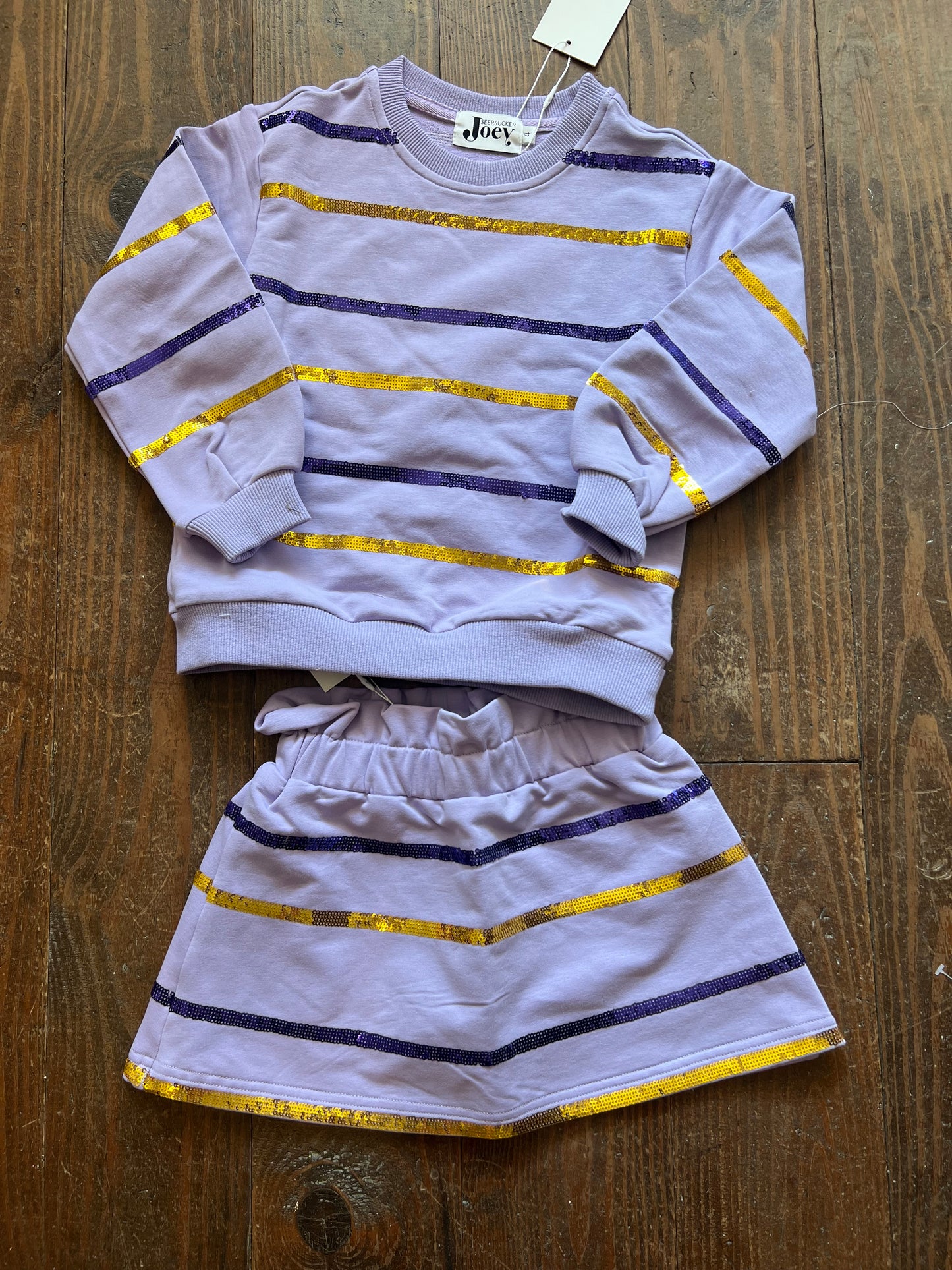 Purple and Gold Stripe Sequin skort Set