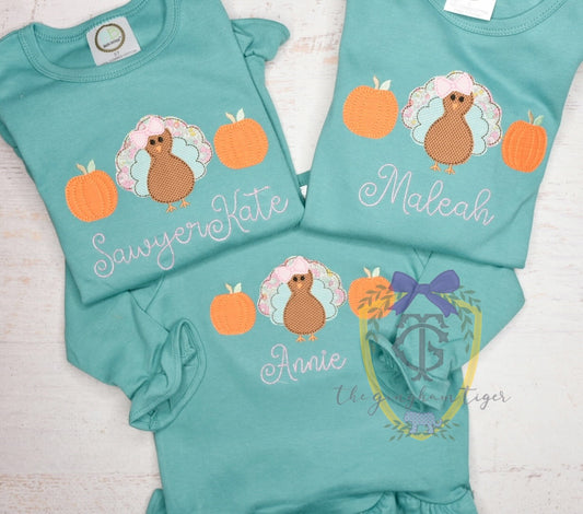 Turkey + Pumpkin Girl Applique Tee