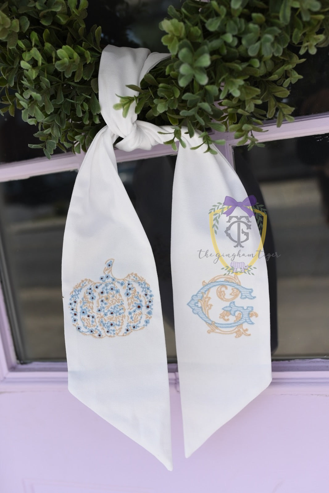 Blue Floral Pumpkin Wreath Sash