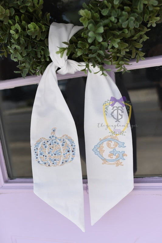 Blue Floral Pumpkin Wreath Sash