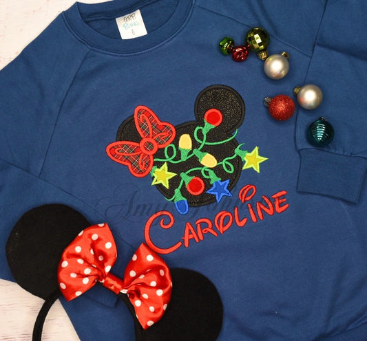 Christmas Miss Mouse Applique Sweatshirt or Ruffle Tee