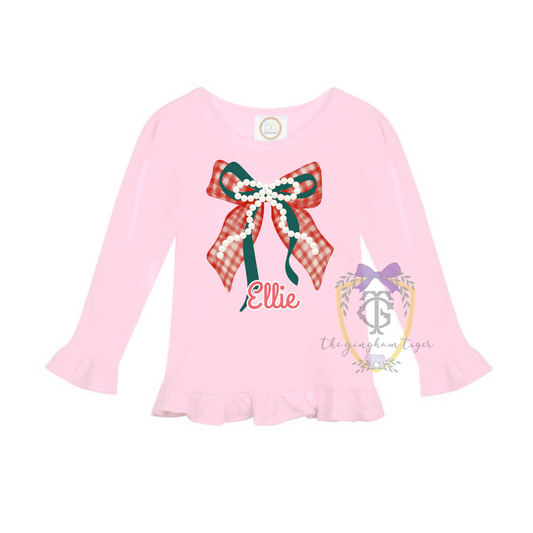 Christmas Pearl Bow Shirt or Sweatshirt (Infant-Youth)
