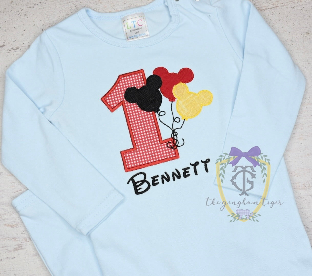 1st Birthday Mouse Balloons Applique Shirt or Romper