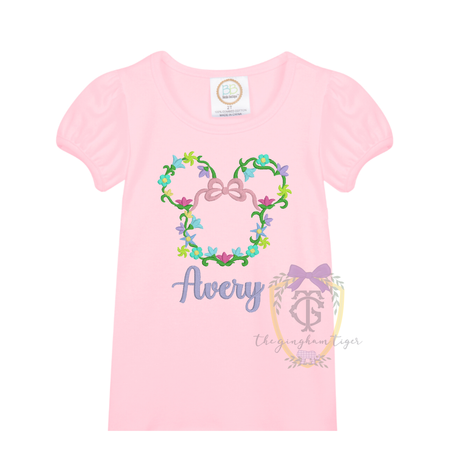 Floral Girl Mouse Embroidered Tee or Romper