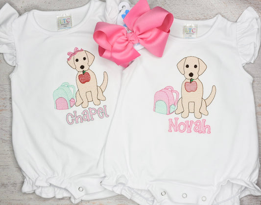 School Pup Girl Embroidered Tee or Bubble