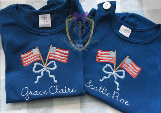 Flag bow embroidered shirt or bubble