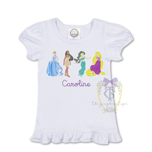Sketch Princess Embroidered Ruffle Tee or Romper