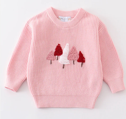 Handsewn Pink Tree Sweater