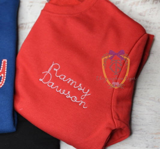 Boys Cursive Name Embroidered Sweatshirt or bubble