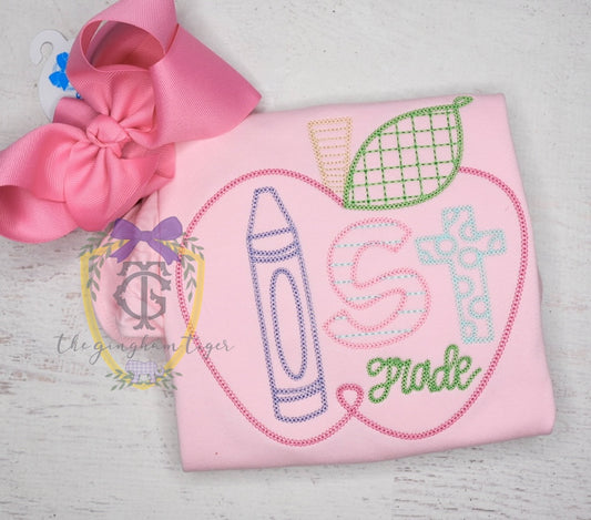 First Grade Apple Embroidered Tee