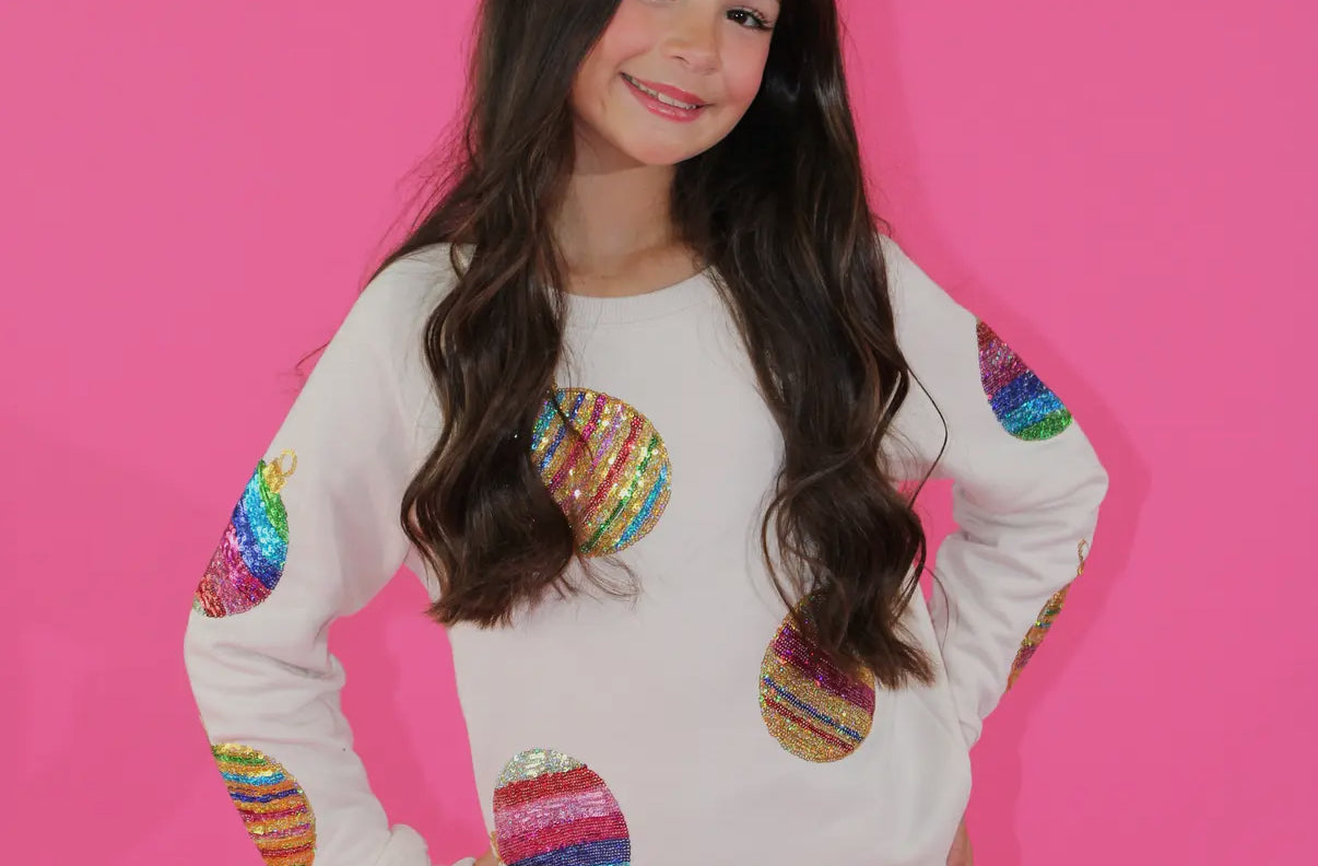 All Over Sequins Ornament Sweatshirt - Tween Girls